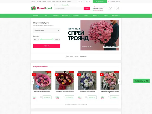 Сайт «BuketLand» — Доставка квітів, Варшава